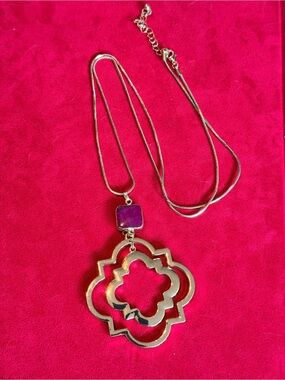 Gold-Tone Pendant Necklace with Purple Stone